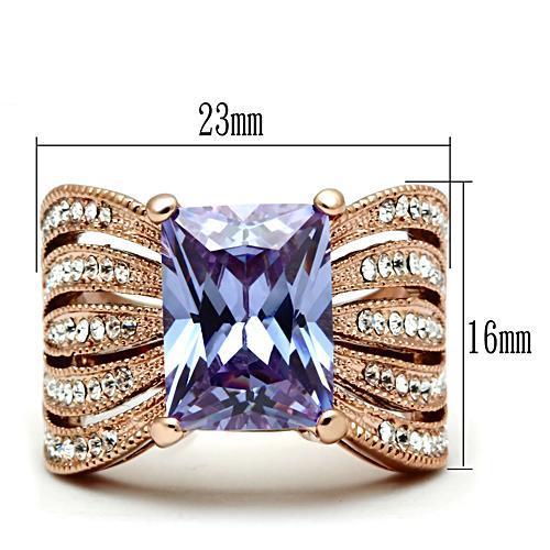 GL236 - IP Rose Gold(Ion Plating) Brass Ring with AAA Grade CZ  in Light Amethyst-1