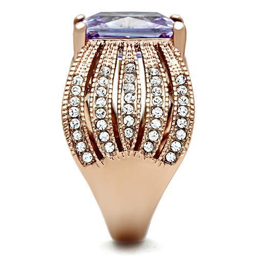 GL236 - IP Rose Gold(Ion Plating) Brass Ring with AAA Grade CZ  in Light Amethyst-3