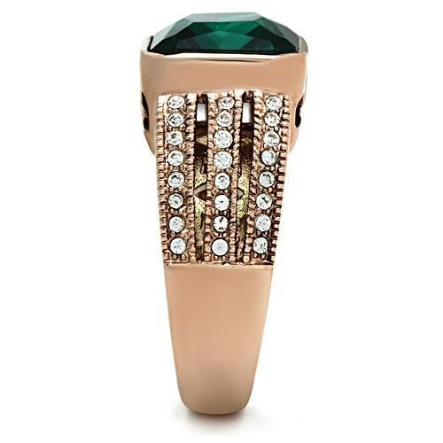 GL240 - IP Rose Gold(Ion Plating) Brass Ring with Synthetic Synthetic Glass in Blue Zircon-3