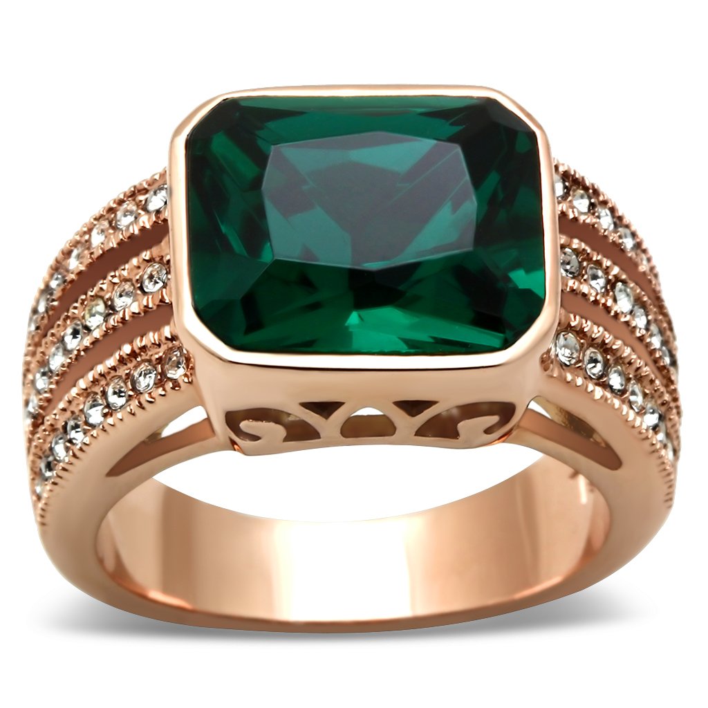GL240 - IP Rose Gold(Ion Plating) Brass Ring with Synthetic Synthetic Glass in Blue Zircon-0