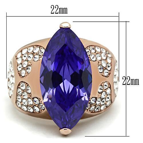 GL241 - IP Rose Gold(Ion Plating) Brass Ring with AAA Grade CZ  in Tanzanite-1