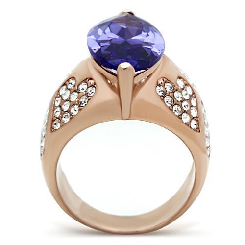 GL241 - IP Rose Gold(Ion Plating) Brass Ring with AAA Grade CZ  in Tanzanite-2