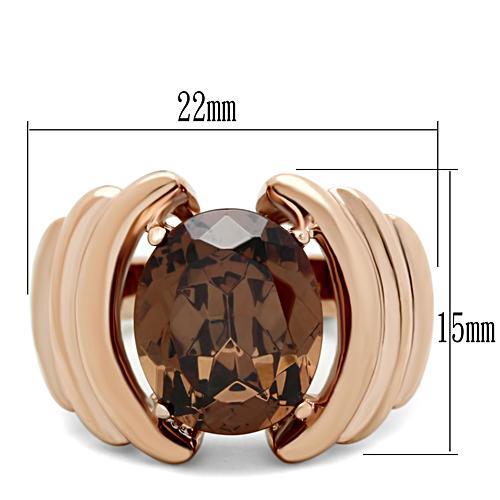 GL242 - IP Rose Gold(Ion Plating) Brass Ring with AAA Grade CZ  in Brown-1