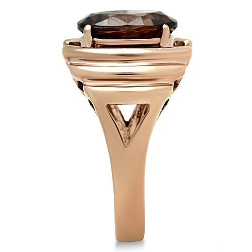GL242 - IP Rose Gold(Ion Plating) Brass Ring with AAA Grade CZ  in Brown-3