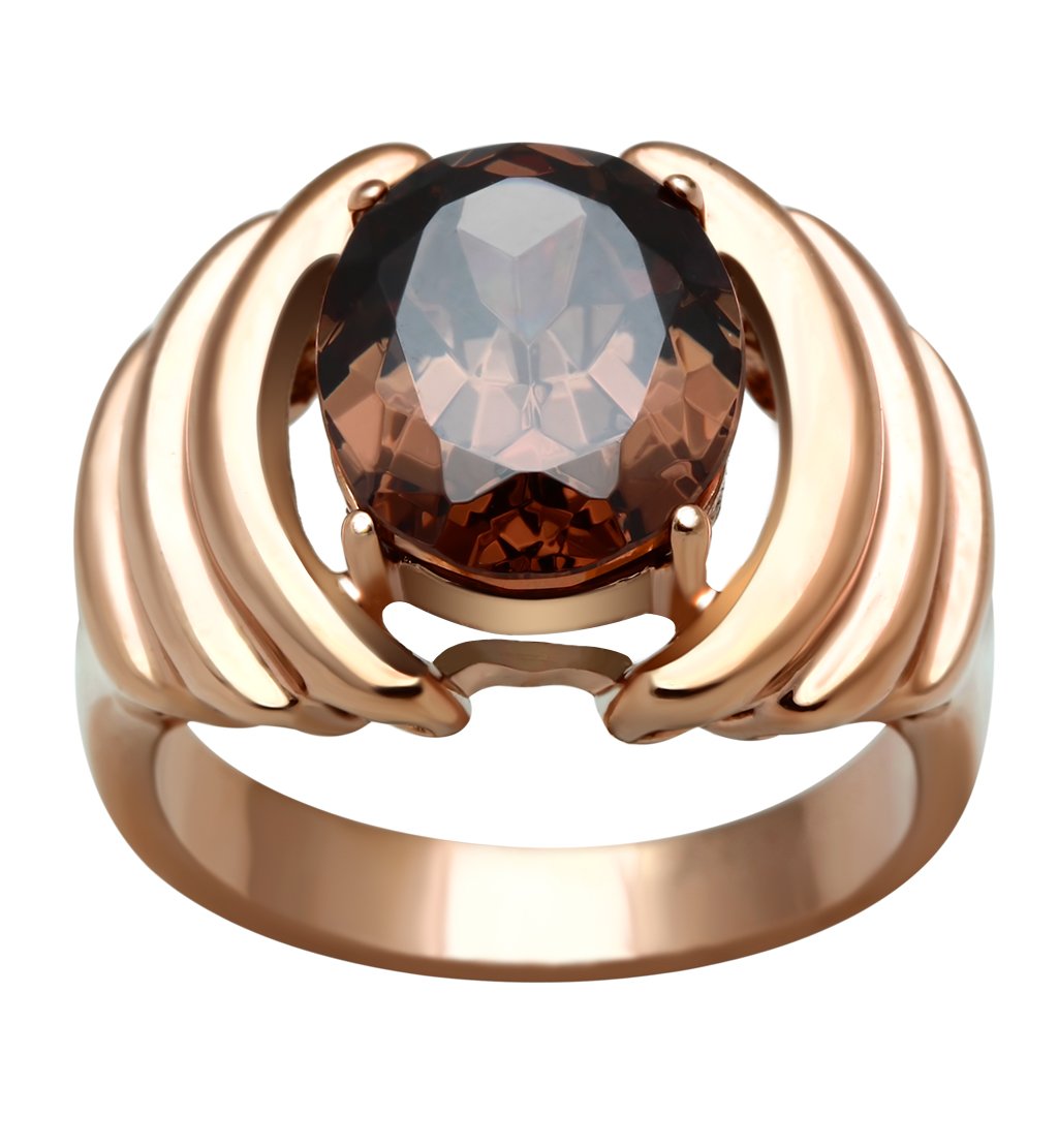 GL242 - IP Rose Gold(Ion Plating) Brass Ring with AAA Grade CZ  in Brown-0