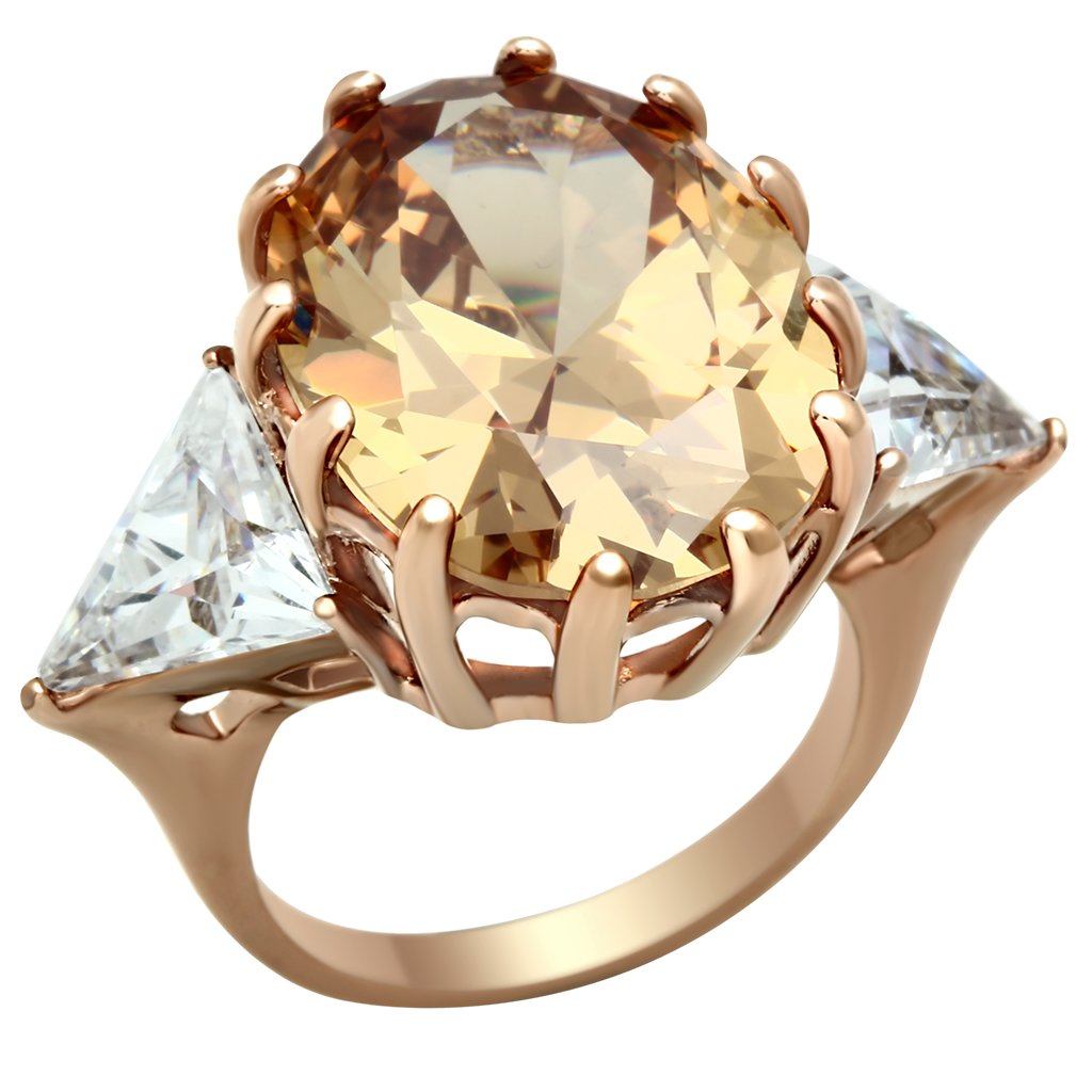 GL243 - IP Rose Gold(Ion Plating) Brass Ring with AAA Grade CZ  in Champagne-0