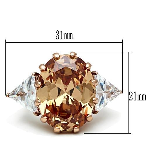 GL243 - IP Rose Gold(Ion Plating) Brass Ring with AAA Grade CZ  in Champagne-1