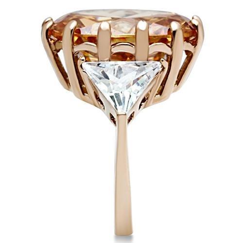 GL243 - IP Rose Gold(Ion Plating) Brass Ring with AAA Grade CZ  in Champagne-3