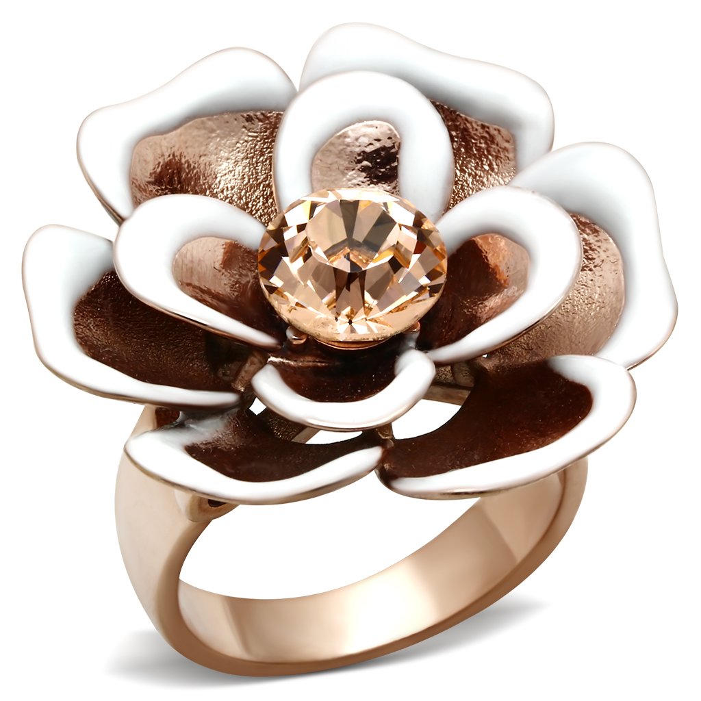 GL247 - IP Rose Gold(Ion Plating) Brass Ring with Top Grade Crystal  in Light Peach-0