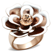 GL247 - IP Rose Gold(Ion Plating) Brass Ring with Top Grade Crystal  in Light Peach-0