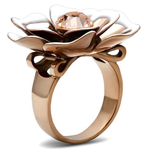 GL247 - IP Rose Gold(Ion Plating) Brass Ring with Top Grade Crystal  in Light Peach-3