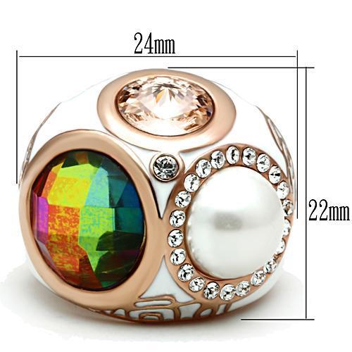 GL248 - IP Rose Gold(Ion Plating) Brass Ring with Synthetic Synthetic Glass in Multi Color-1