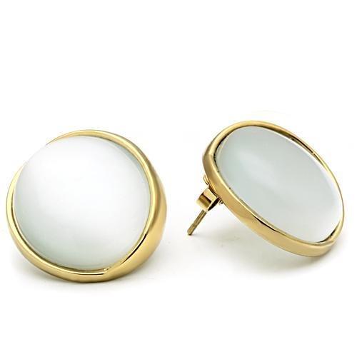 GL253 - IP Gold(Ion Plating) Brass Earrings with Synthetic Cat Eye in White-2