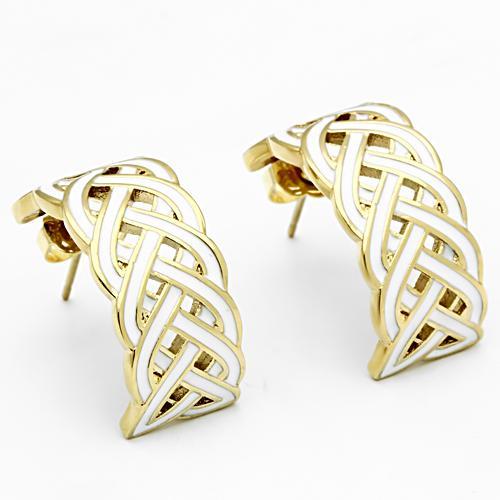 GL272 - IP Gold(Ion Plating) Brass Earrings with Epoxy  in White-2