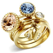 GL276 - IP Gold(Ion Plating) Brass Ring with Top Grade Crystal  in Multi Color-0
