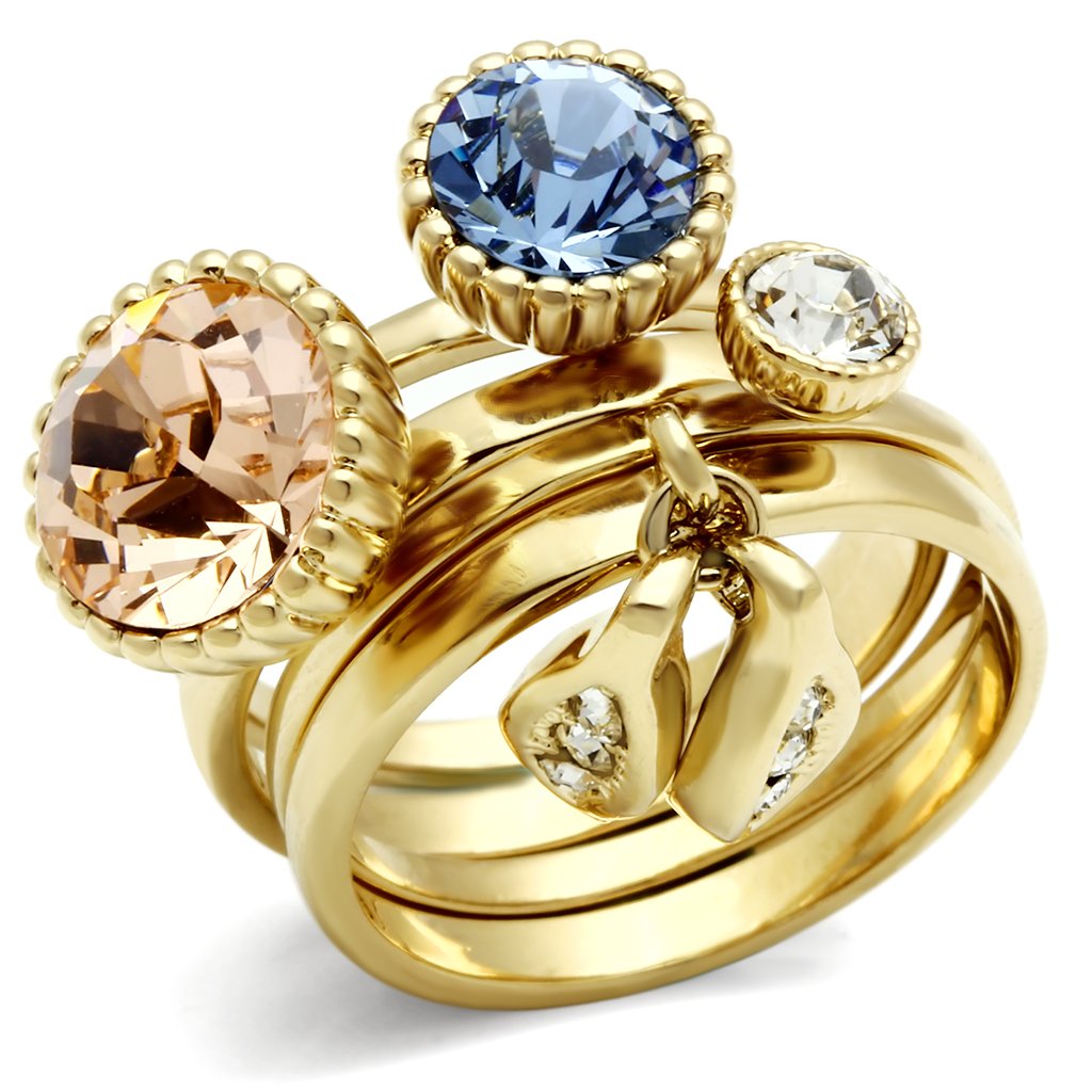 GL276 - IP Gold(Ion Plating) Brass Ring with Top Grade Crystal  in Multi Color-0