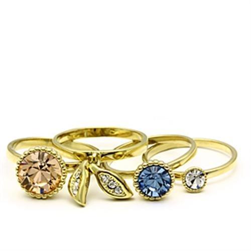 GL276 - IP Gold(Ion Plating) Brass Ring with Top Grade Crystal  in Multi Color-1