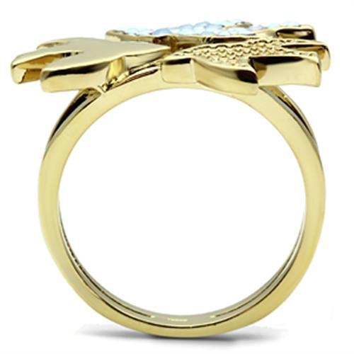 GL277 - IP Gold(Ion Plating) Brass Ring with Top Grade Crystal  in Multi Color-2
