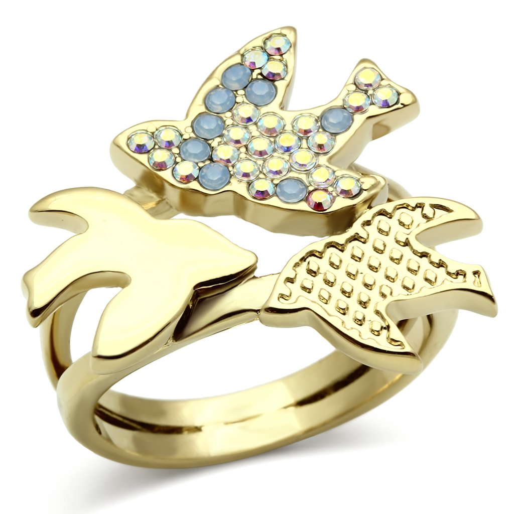 GL277 - IP Gold(Ion Plating) Brass Ring with Top Grade Crystal  in Multi Color-0