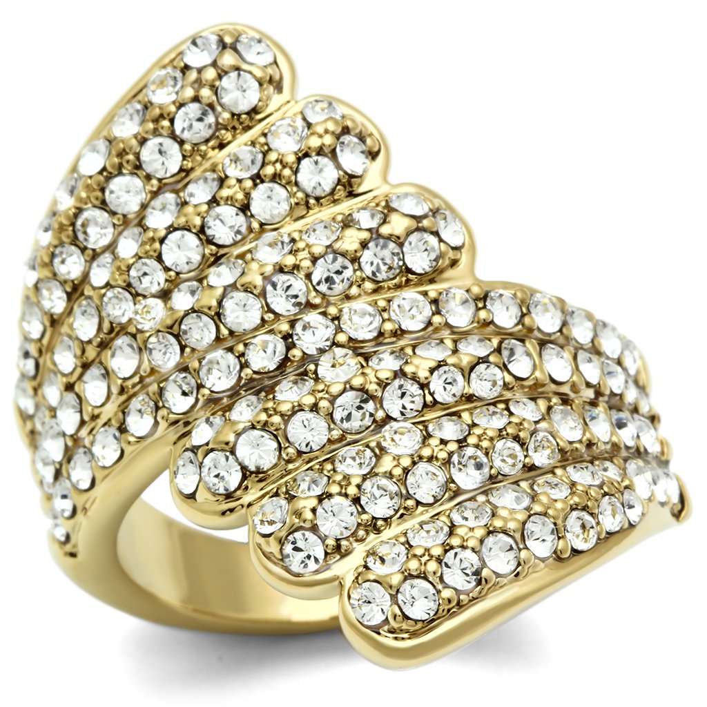GL284 - IP Gold(Ion Plating) Brass Ring with Top Grade Crystal  in Clear-0