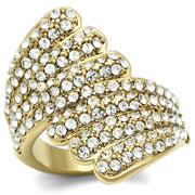 GL284 - IP Gold(Ion Plating) Brass Ring with Top Grade Crystal  in Clear-0