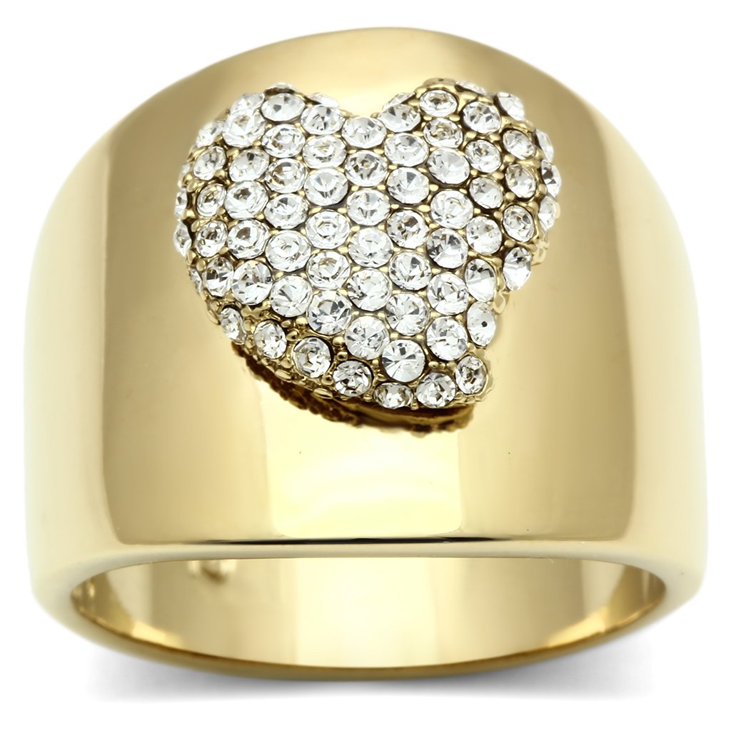 GL293 - IP Gold(Ion Plating) Brass Ring with Top Grade Crystal  in Clear-0