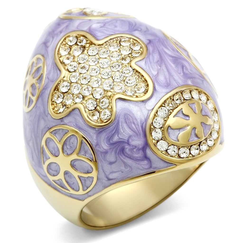 GL295 - IP Gold(Ion Plating) Brass Ring with Top Grade Crystal  in Clear-0