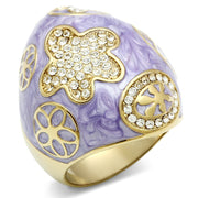GL295 - IP Gold(Ion Plating) Brass Ring with Top Grade Crystal  in Clear-0