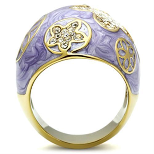 GL295 - IP Gold(Ion Plating) Brass Ring with Top Grade Crystal  in Clear-2