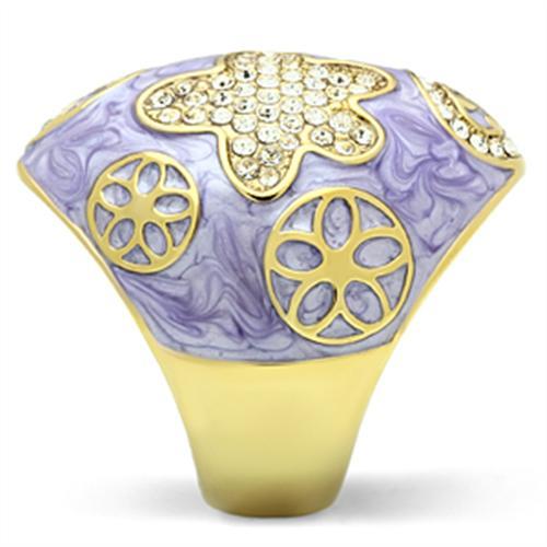 GL295 - IP Gold(Ion Plating) Brass Ring with Top Grade Crystal  in Clear-3