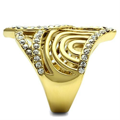 GL296 - IP Gold(Ion Plating) Brass Ring with Top Grade Crystal  in Clear-3