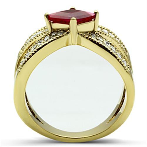 GL298 - IP Gold(Ion Plating) Brass Ring with AAA Grade CZ  in Ruby-2