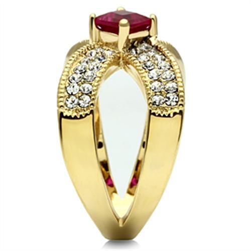 GL298 - IP Gold(Ion Plating) Brass Ring with AAA Grade CZ  in Ruby-3
