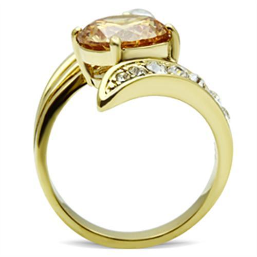 GL300 - IP Gold(Ion Plating) Brass Ring with AAA Grade CZ  in Champagne-2
