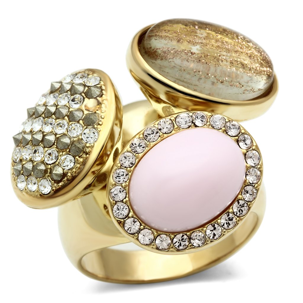 GL301 - IP Gold(Ion Plating) Brass Ring with Top Grade Crystal  in Multi Color-0