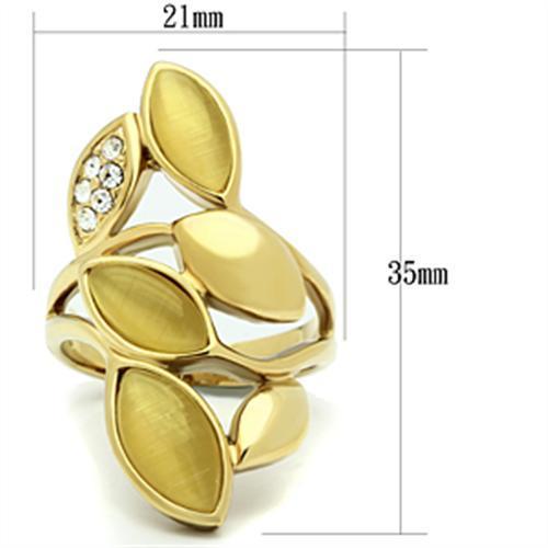 GL302 - IP Gold(Ion Plating) Brass Ring with Synthetic Cat Eye in Citrine Yellow-1