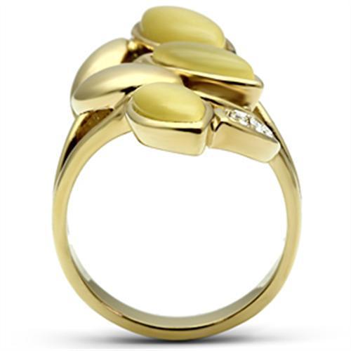 GL302 - IP Gold(Ion Plating) Brass Ring with Synthetic Cat Eye in Citrine Yellow-2