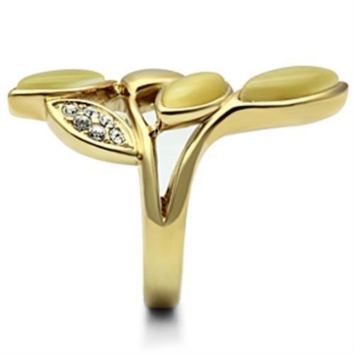 GL302 - IP Gold(Ion Plating) Brass Ring with Synthetic Cat Eye in Citrine Yellow-3
