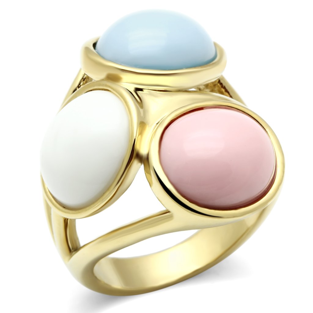 GL303 - IP Gold(Ion Plating) Brass Ring with Synthetic Synthetic Stone in Multi Color-0