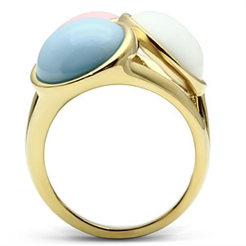 GL303 - IP Gold(Ion Plating) Brass Ring with Synthetic Synthetic Stone in Multi Color-2