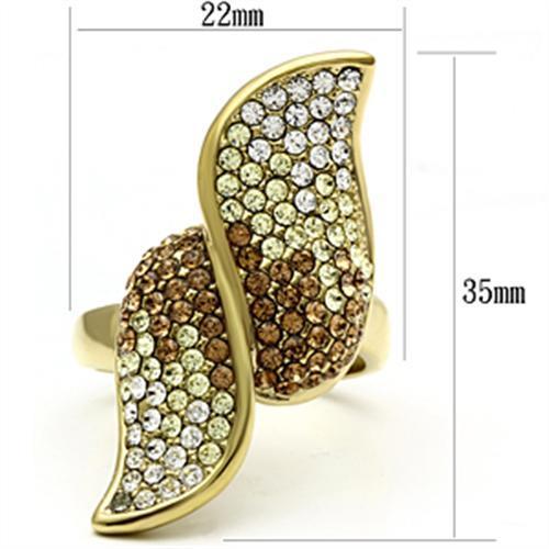 GL304 - IP Gold(Ion Plating) Brass Ring with Top Grade Crystal  in Multi Color-1