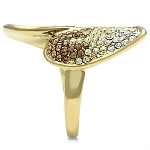 GL304 - IP Gold(Ion Plating) Brass Ring with Top Grade Crystal  in Multi Color-3