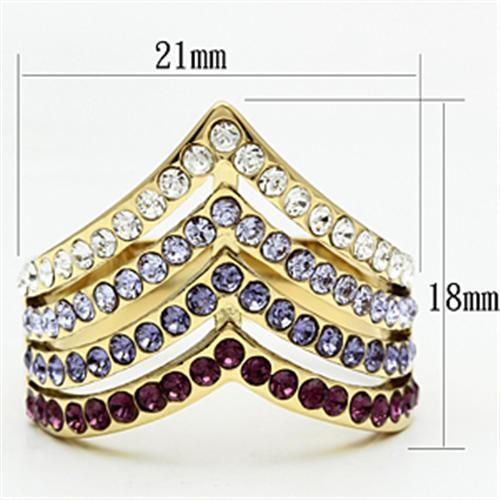 GL305 - IP Gold(Ion Plating) Brass Ring with Top Grade Crystal  in Multi Color-1