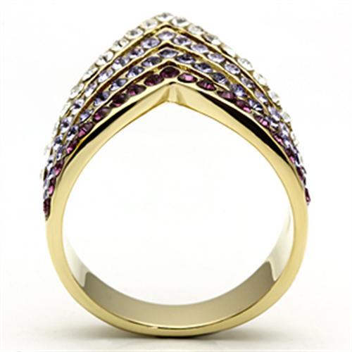GL305 - IP Gold(Ion Plating) Brass Ring with Top Grade Crystal  in Multi Color-2