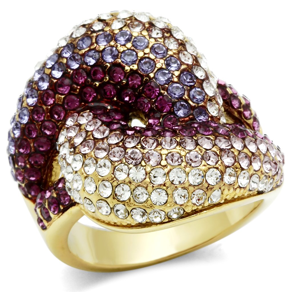 GL306 - IP Gold(Ion Plating) Brass Ring with Top Grade Crystal  in Multi Color-0