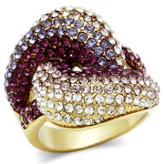 GL306 - IP Gold(Ion Plating) Brass Ring with Top Grade Crystal  in Multi Color-0