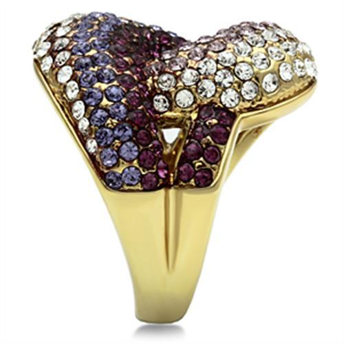 GL306 - IP Gold(Ion Plating) Brass Ring with Top Grade Crystal  in Multi Color-3