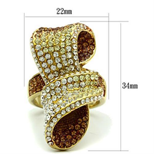 GL307 - IP Gold(Ion Plating) Brass Ring with Top Grade Crystal  in Multi Color-1