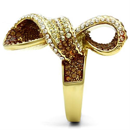 GL307 - IP Gold(Ion Plating) Brass Ring with Top Grade Crystal  in Multi Color-3