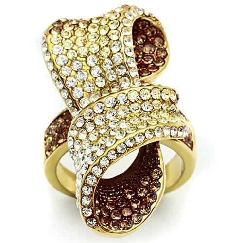 GL307 - IP Gold(Ion Plating) Brass Ring with Top Grade Crystal  in Multi Color-0